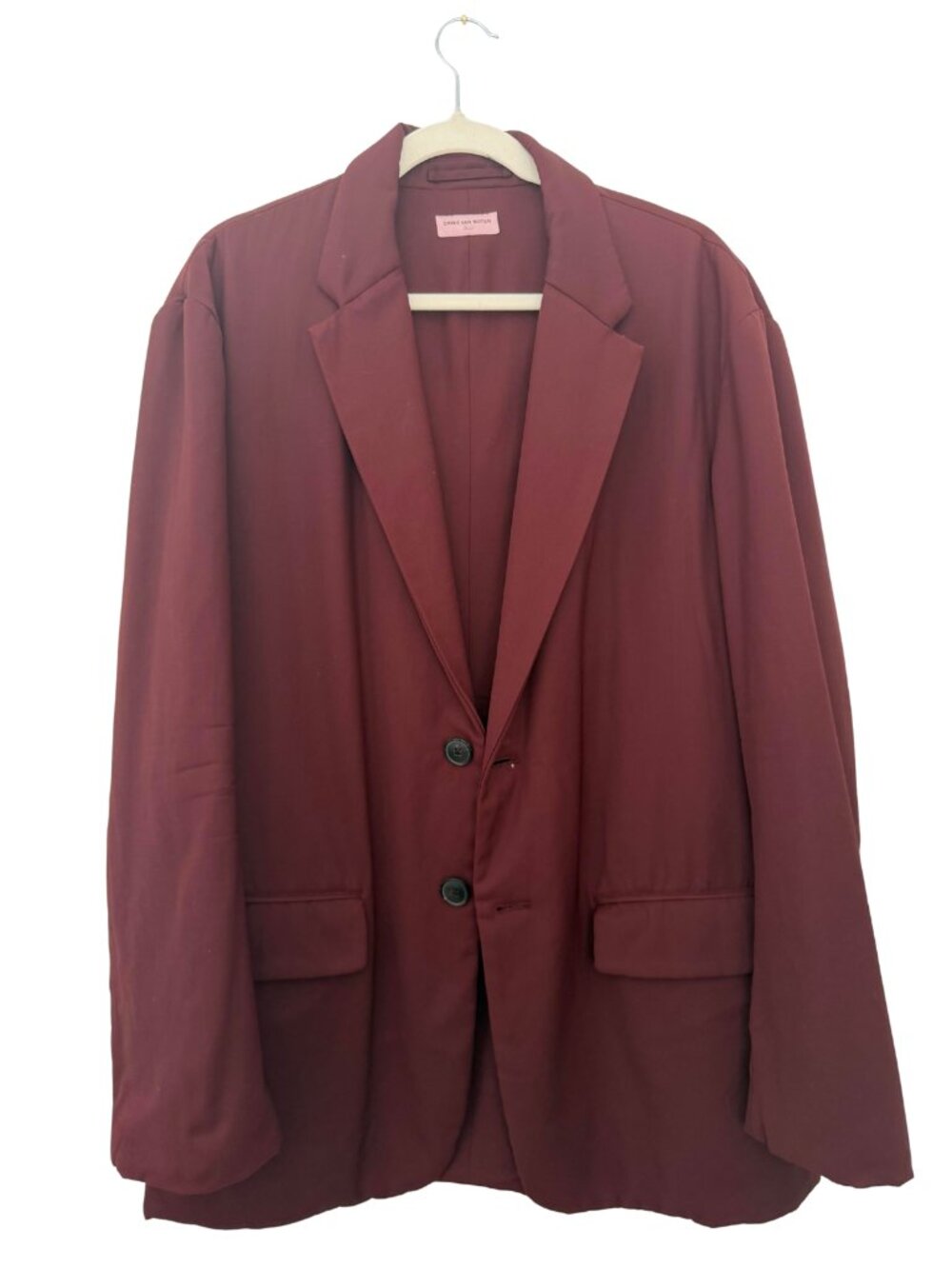 Dries Van Noten Single Breasted Blazer Jacket Wool Blend Oversized Burgundy - L